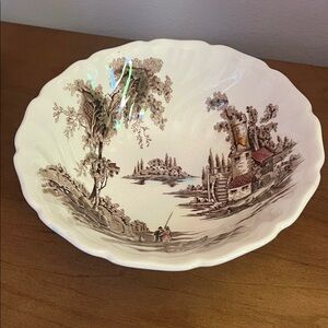 Vintage Johnson Brothers 8 1/2” Round Vegetable Bowl in The Old Mill Pattern